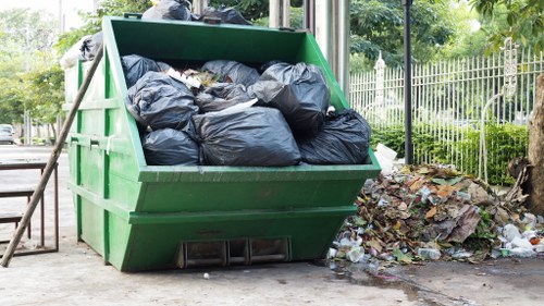 Construction site with a large skip for waste management